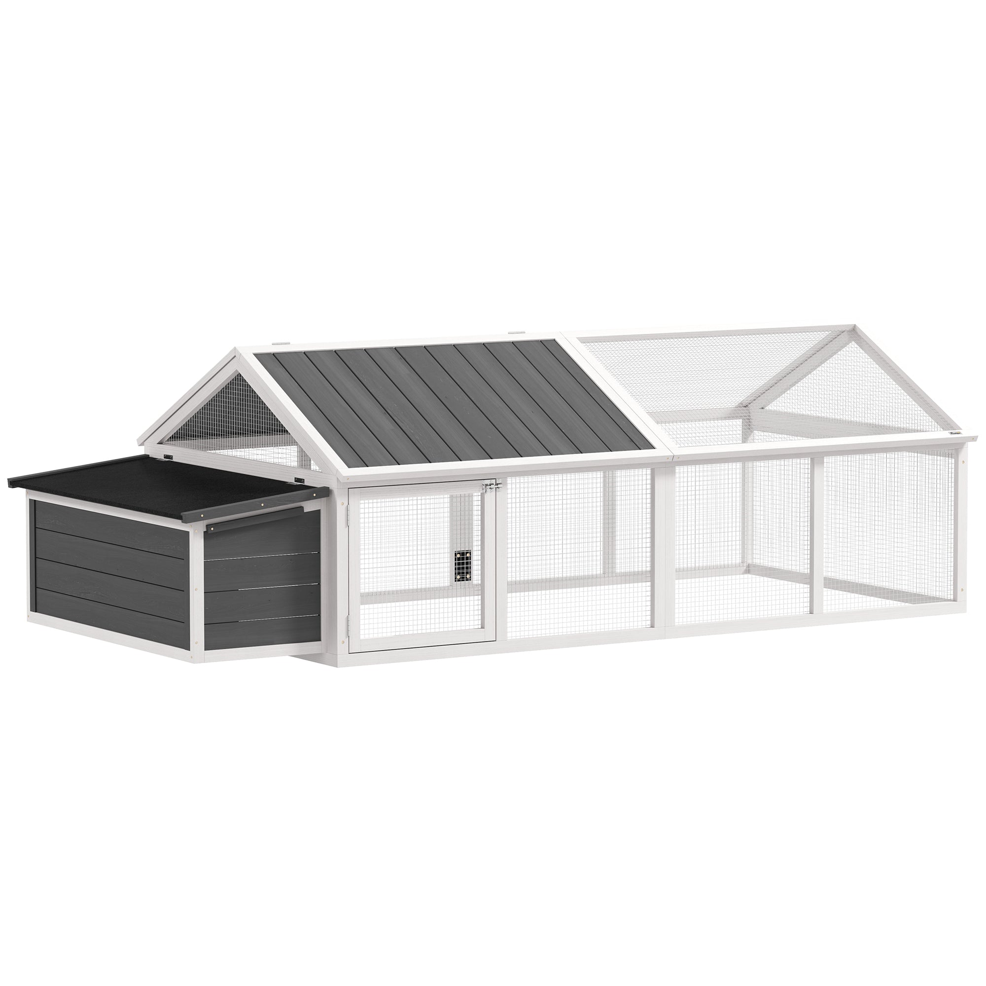 95" Large Wooden Chicken Coop with Nesting Box & Run - White-Small Animals-DECOROLALA
