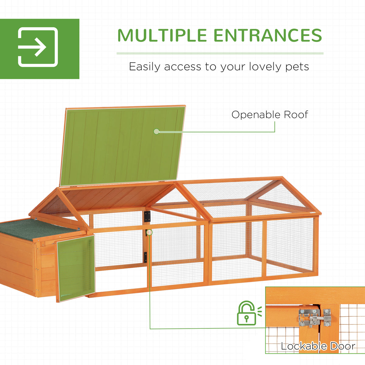 95" Large Wooden Chicken Coop with Nesting Box and Run - Orange-Small Animals-DECOROLALA
