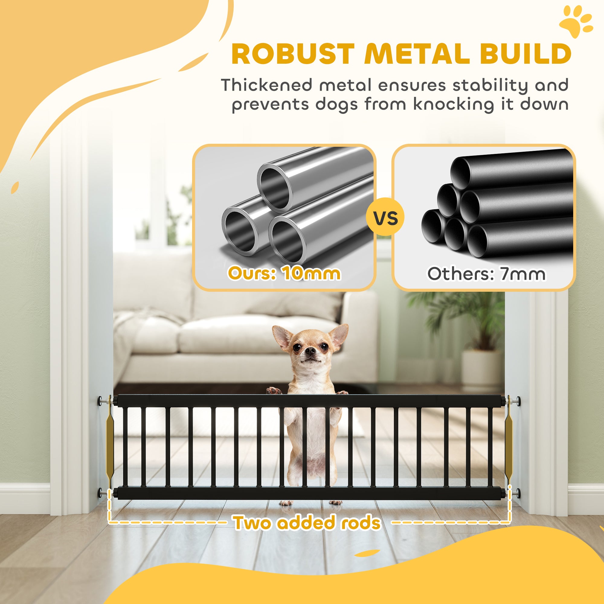 26"-37" Dog Gate, Adjustable Pet Gate, Fits 10" Tall with 2 Extension, Pressure Mount Kit for Stairs and Doorways, Black