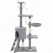 53" Cat Tree Tower, Kitten Activity Centre with Scratching Posts, Condo, Perches, Ladder, Hammock, Dangling Toys, Grey