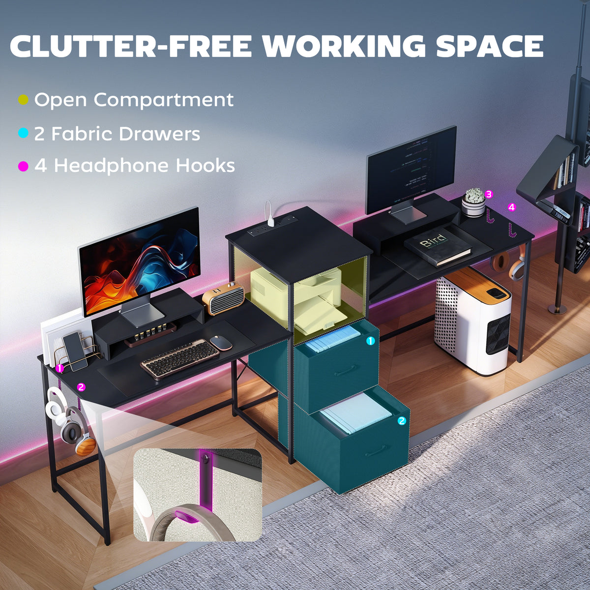 96" 2-Person Gaming Desk with Power Outlets - Black-Office Products > Office Furniture > Office Desks & Work Stations > Gaming Desks-DECOROLALA