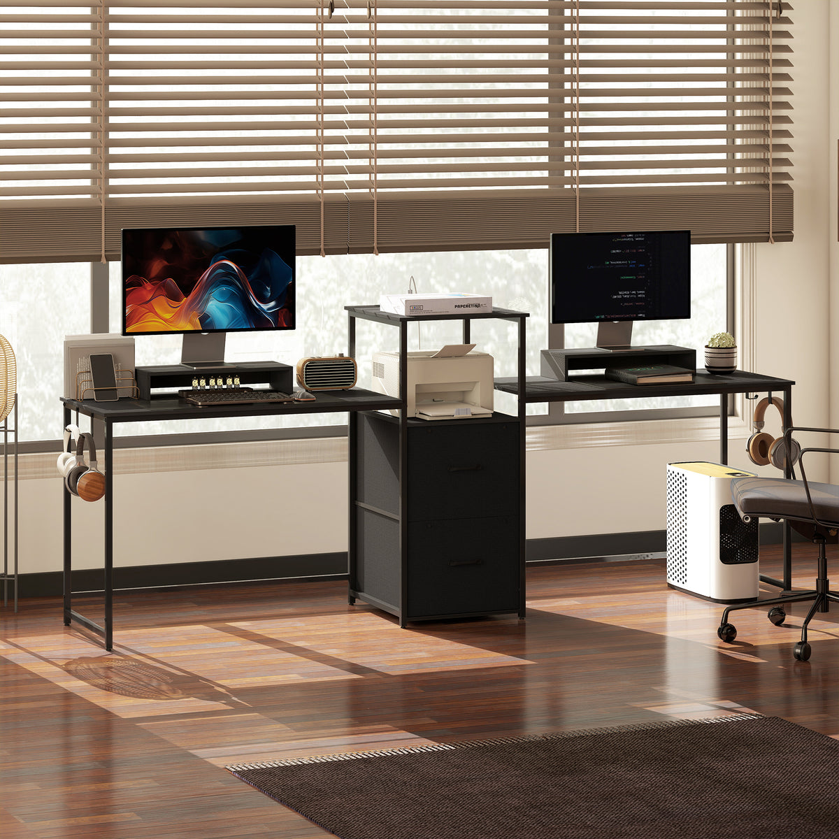 96" 2-Person Gaming Desk with Power Outlets - Black-Office Products > Office Furniture > Office Desks & Work Stations > Gaming Desks-DECOROLALA