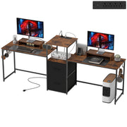 96" 2-Person Gaming Desk with Power Outlets - Rustic Brown-DECOROLALA