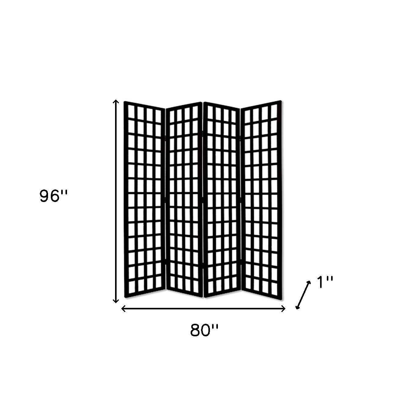 96" Black And White Folding Four Panel Screen Room Divider-Room Dividers-DECOROLALA