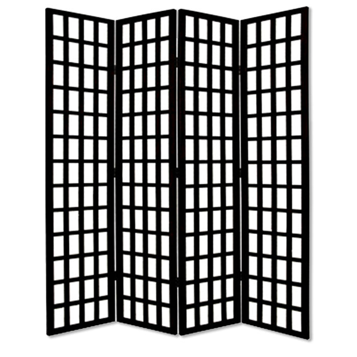 96" Black And White Folding Four Panel Screen Room Divider-Room Dividers-DECOROLALA