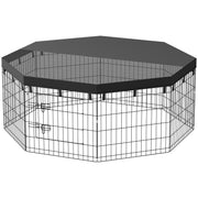 8 Panels Foldable Dog Playpen with Top Cover, 24" High
