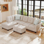 98" Sectional Sofa L-Shaped Couch with Storage Ottoman - Linen-Sofas & Loveseats-DECOROLALA