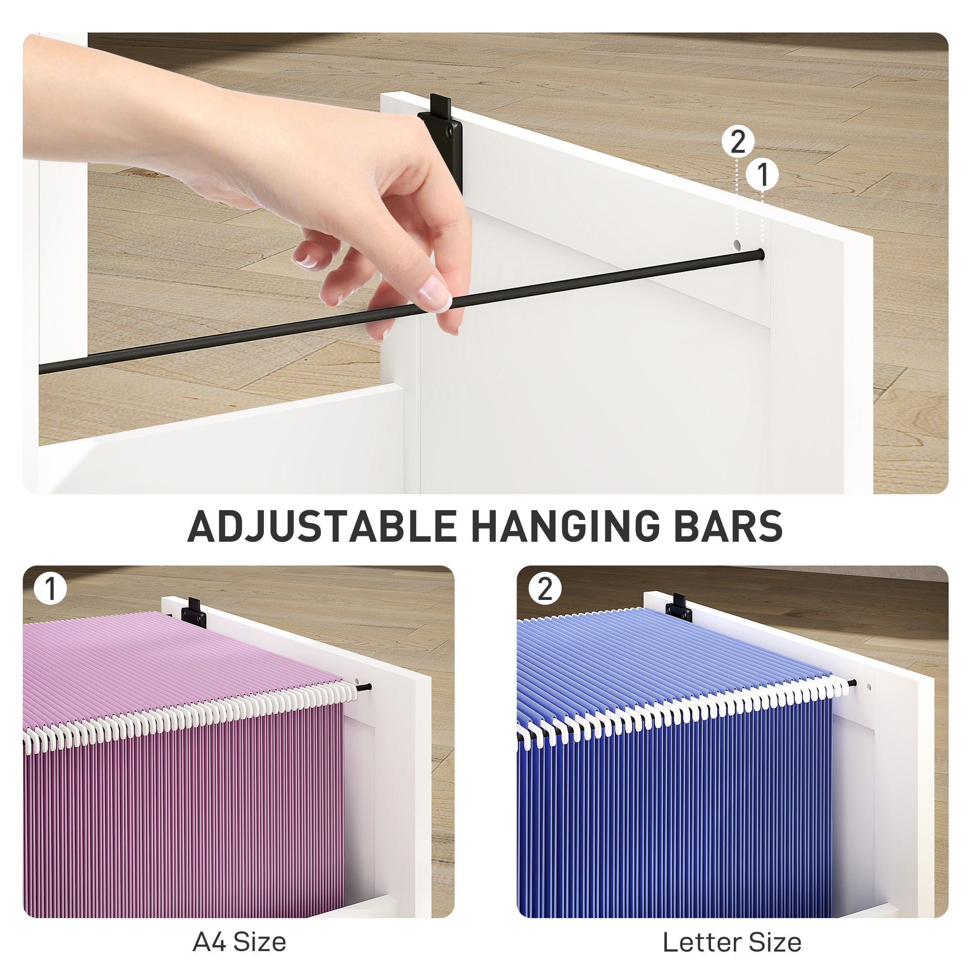 4-Drawer Locking Filing Cabinet - White MDF Office Storage