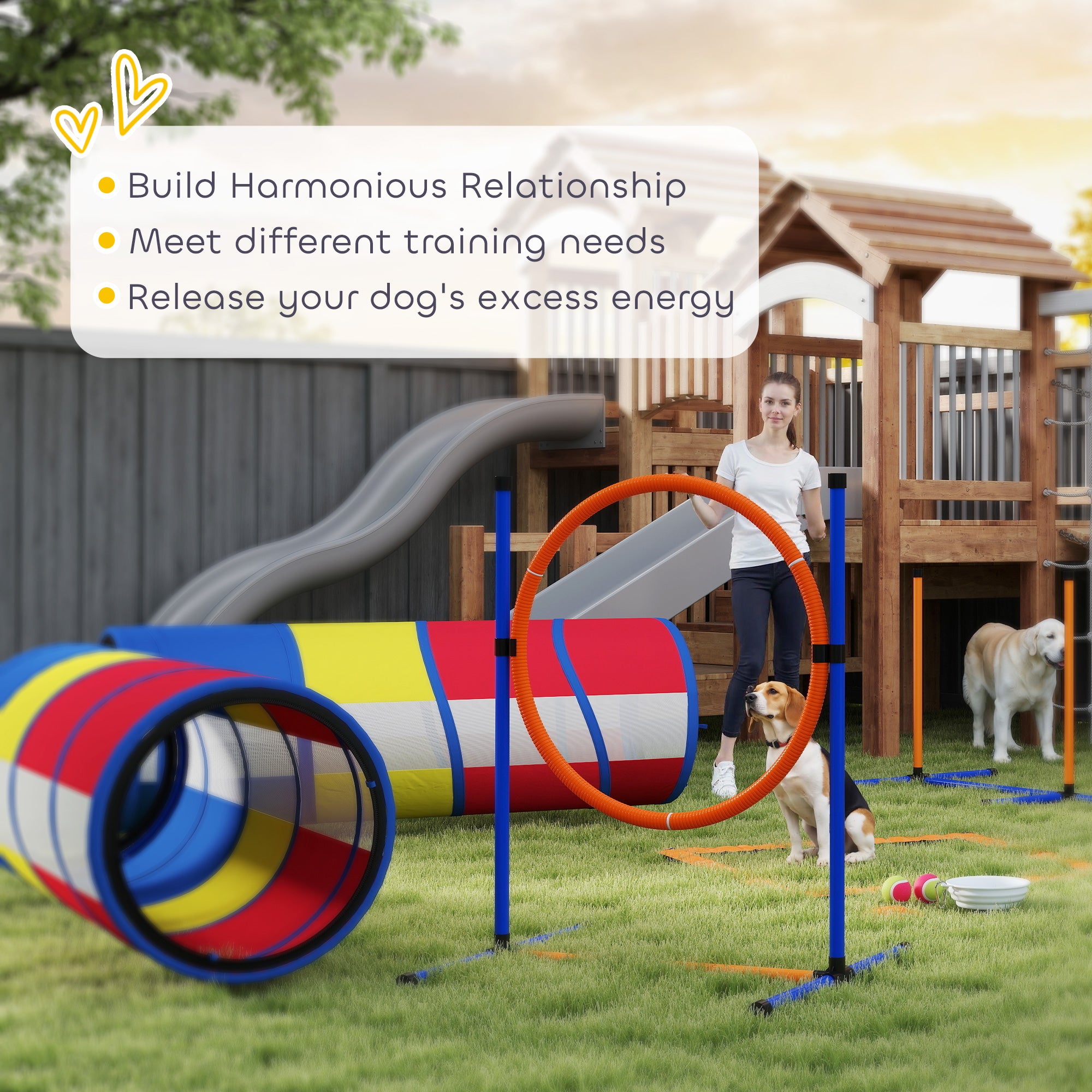 Dog Agility Training Equipment, 11-Piece Dog Obstacle Course with Adjustable Hurdle & Ring, 3 Tunnels, Weave Poles