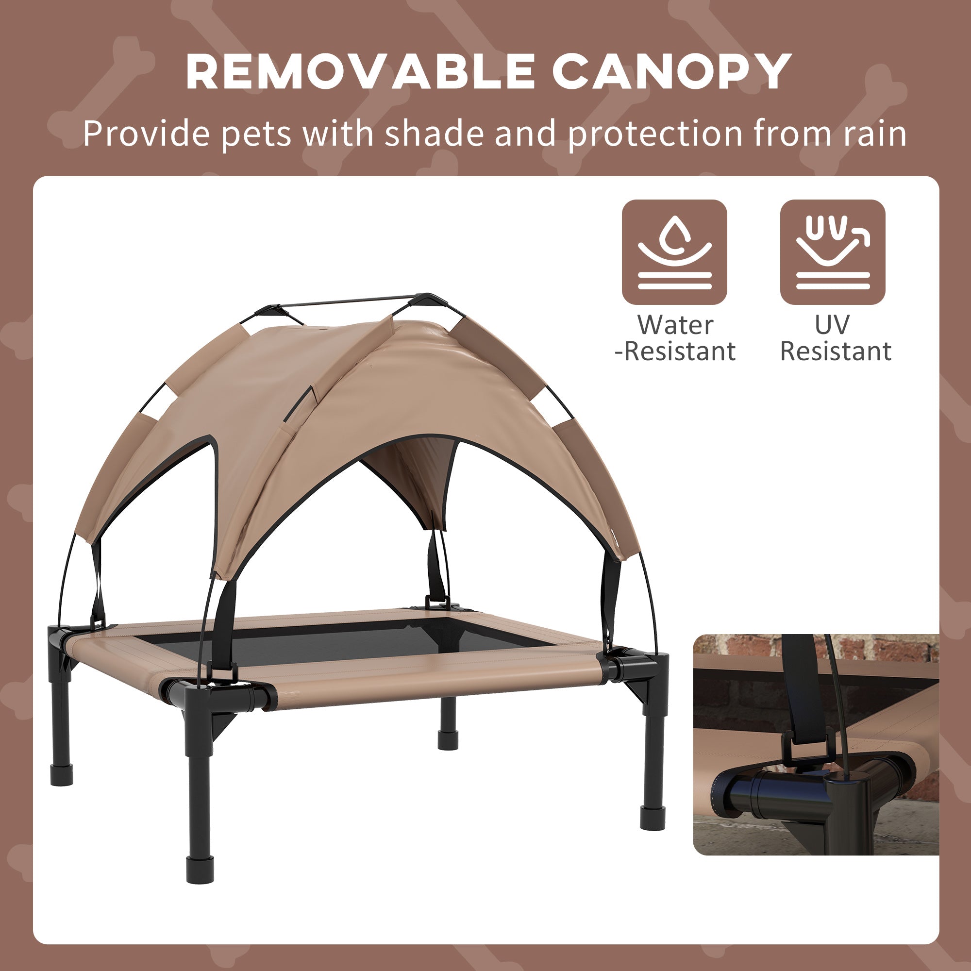 Lit surélevé rafraîchissant pour chien avec auvent, tissu maillé lavable et respirant, pour chiens de petite et moyenne taille, café