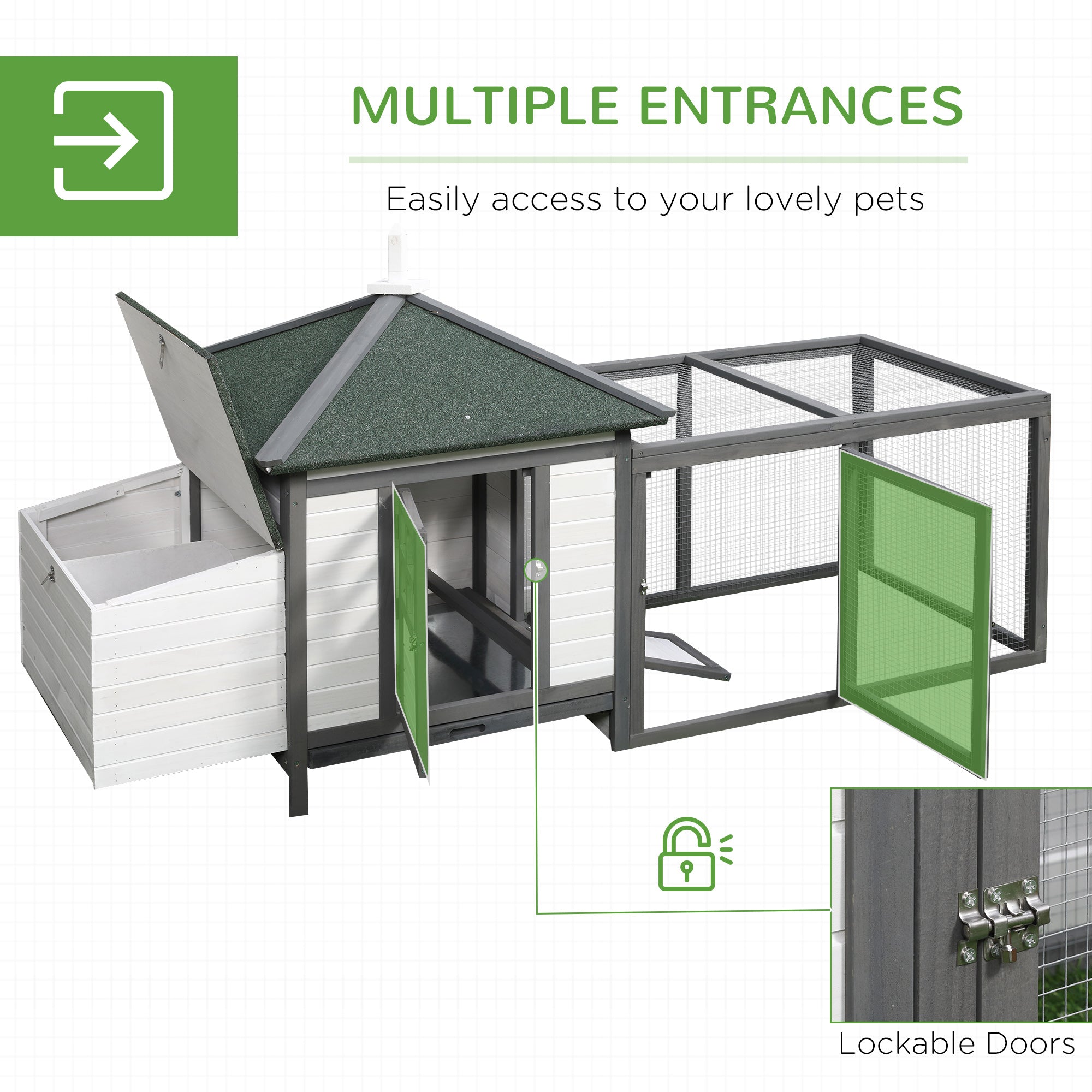 77" Chicken Coop Hen House Rabbit Hutch Poultry Cage Pen Outdoor Backyard with Nesting Box Run White and Dark gray