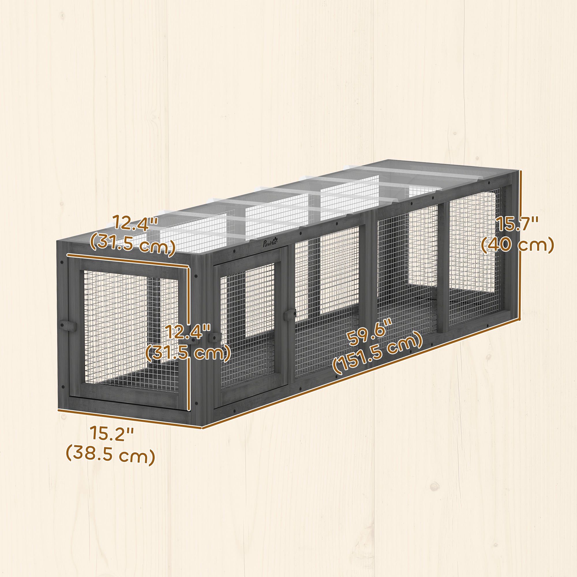 Outdoor Cat Tunnel, Wooden Play Cat Enclosure, Extendable Pet Run with 3 Doors, for Indoor and Outdoor Use, Grey