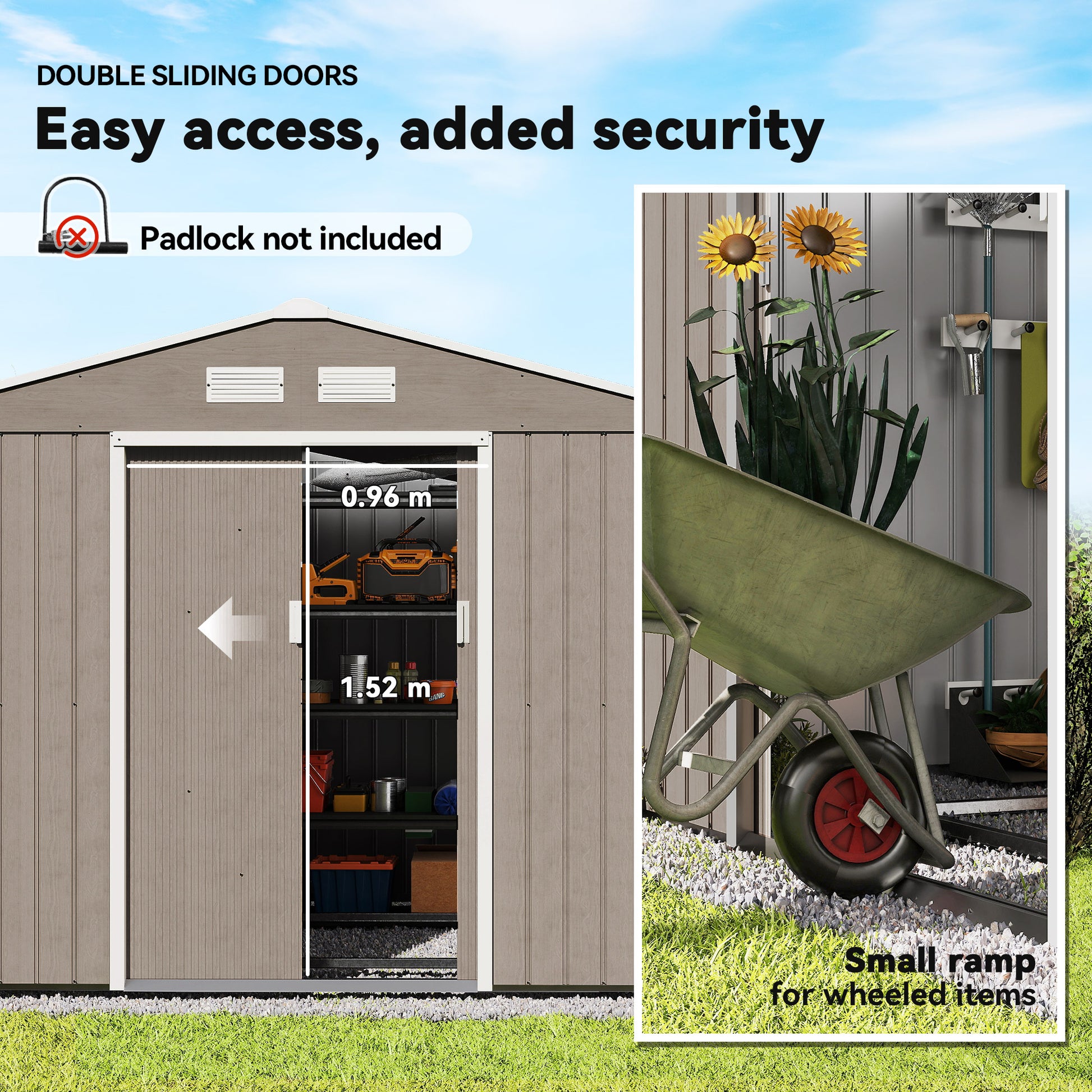 9.1'x6.4' Metal Garden Storage Shed - Distressed Light Brown-Patio & Garden > Lawn & Garden > Sheds-DECOROLALA