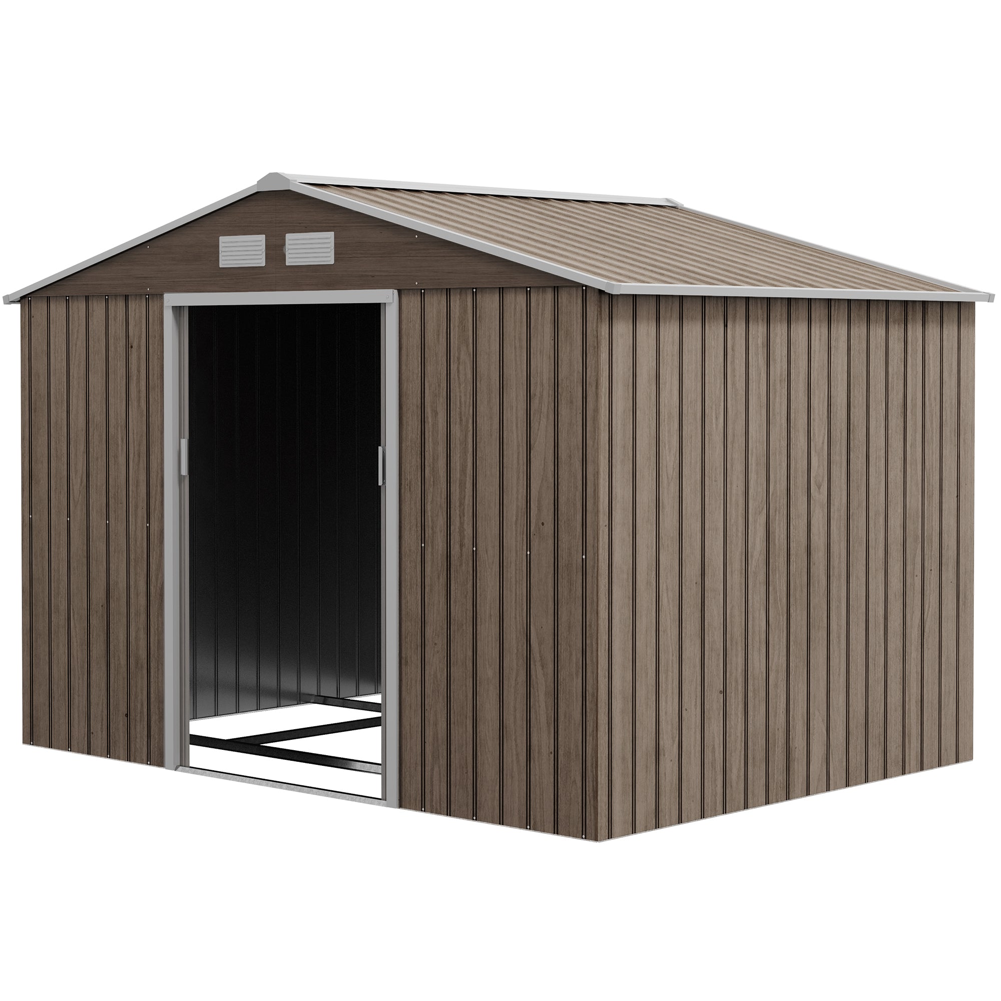 9.1'x6.4' Metal Garden Storage Shed - Distressed Light Brown-Patio & Garden > Lawn & Garden > Sheds-DECOROLALA