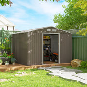 9.1'x6.4' Metal Garden Storage Shed - Distressed Light Brown-Patio & Garden > Lawn & Garden > Sheds-DECOROLALA
