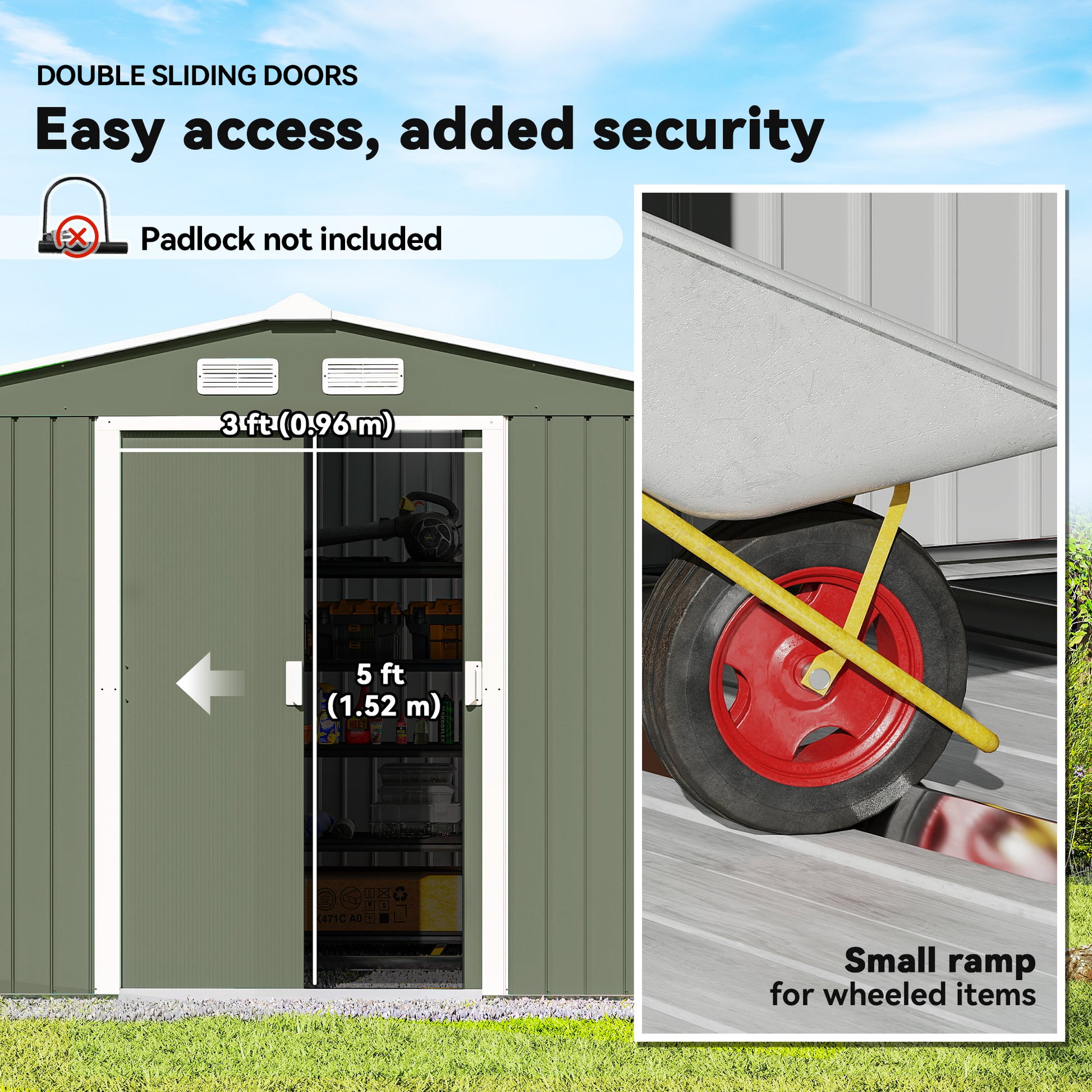 9.1'x6.4' Metal Garden Storage Shed - Light Green-Patio & Garden > Lawn & Garden > Sheds-DECOROLALA
