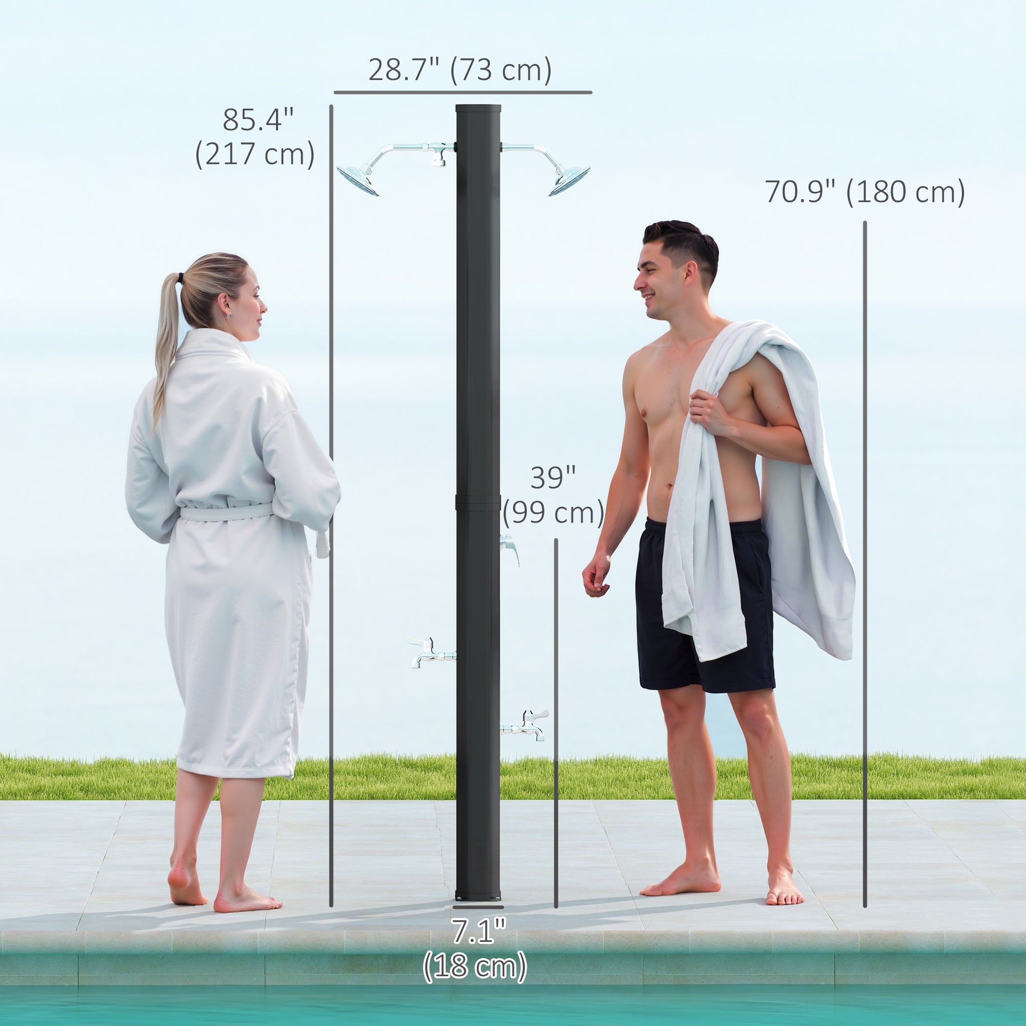 9.2 Gallon Solar Heated Outdoor Shower - 7.1ft Black-DECOROLALA