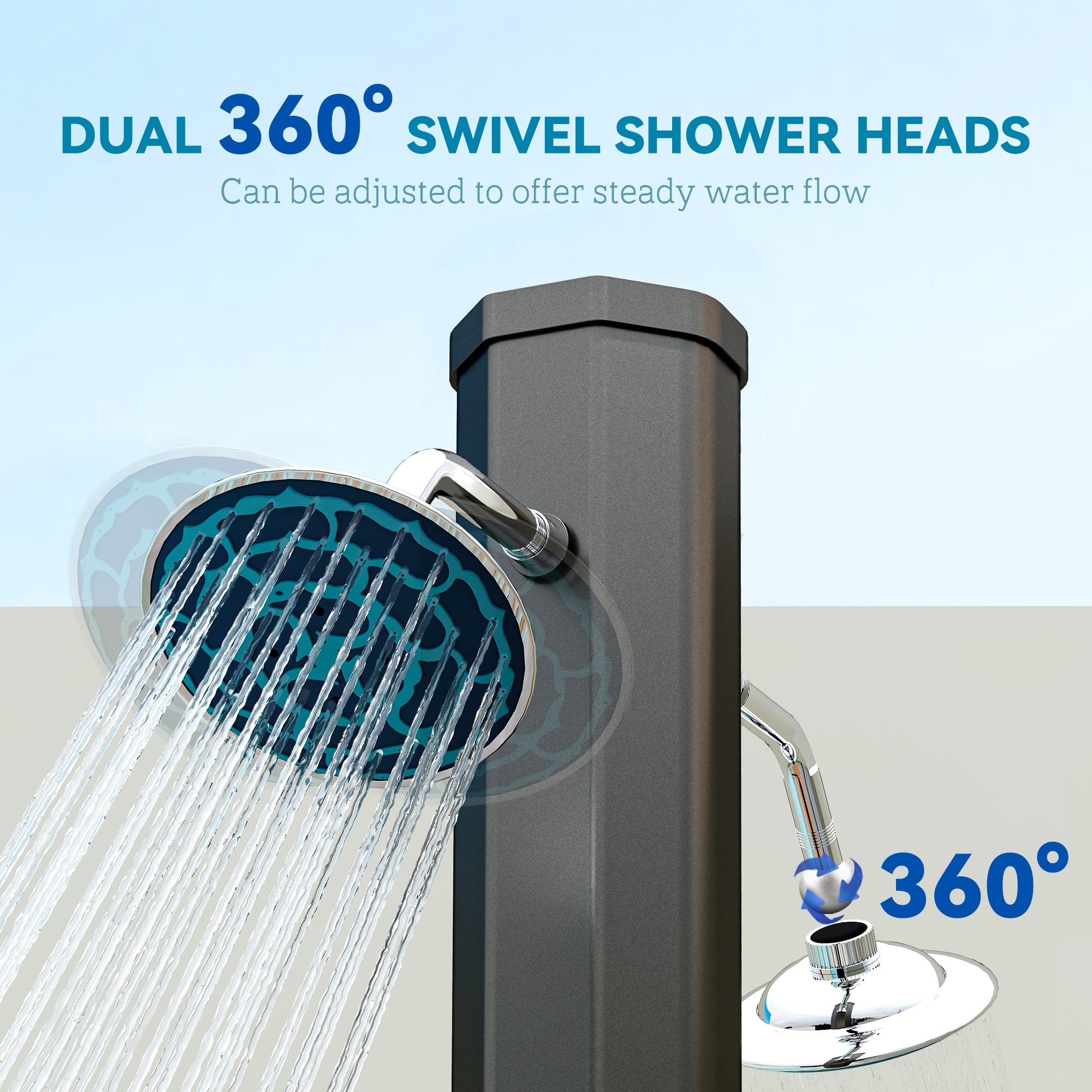 9.2 Gallon Solar Heated Outdoor Shower - 7.1ft Black-DECOROLALA