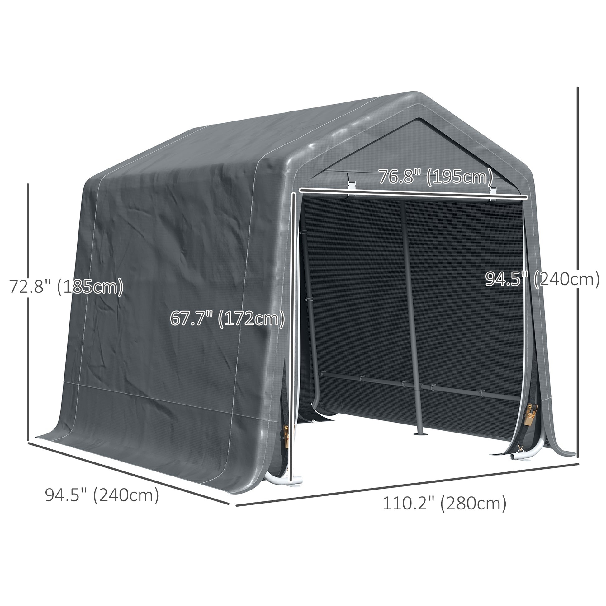 9.2' x 7.9' Garden Storage Tent - Dark Grey Metal Frame-DECOROLALA