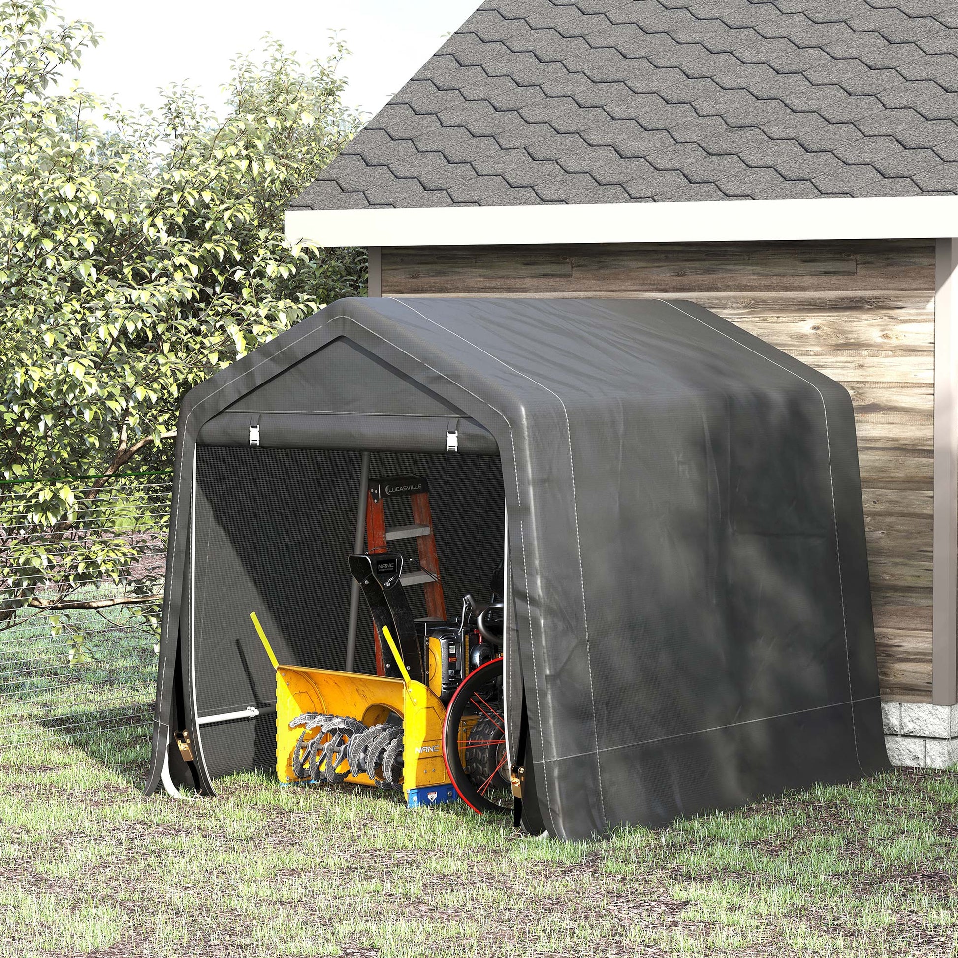9.2' x 7.9' Garden Storage Tent - Dark Grey Metal Frame-DECOROLALA