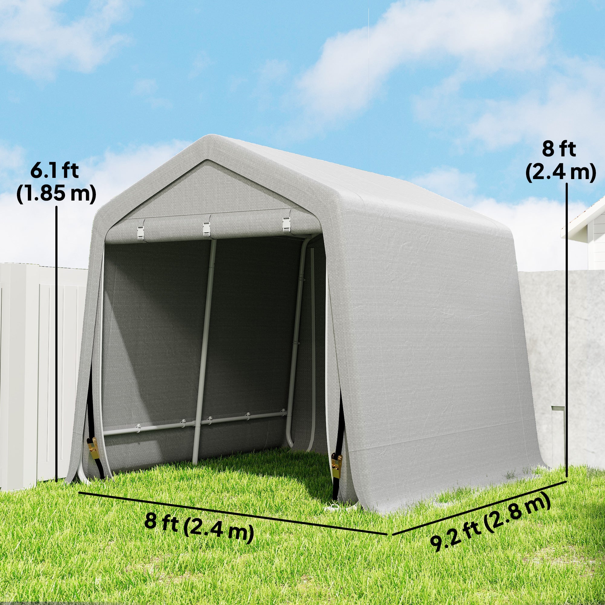 9.2' x 7.9' Garden Storage Tent Shelter - Light Grey-Patio & Garden > Lawn & Garden > Sheds > Portable Shed-DECOROLALA