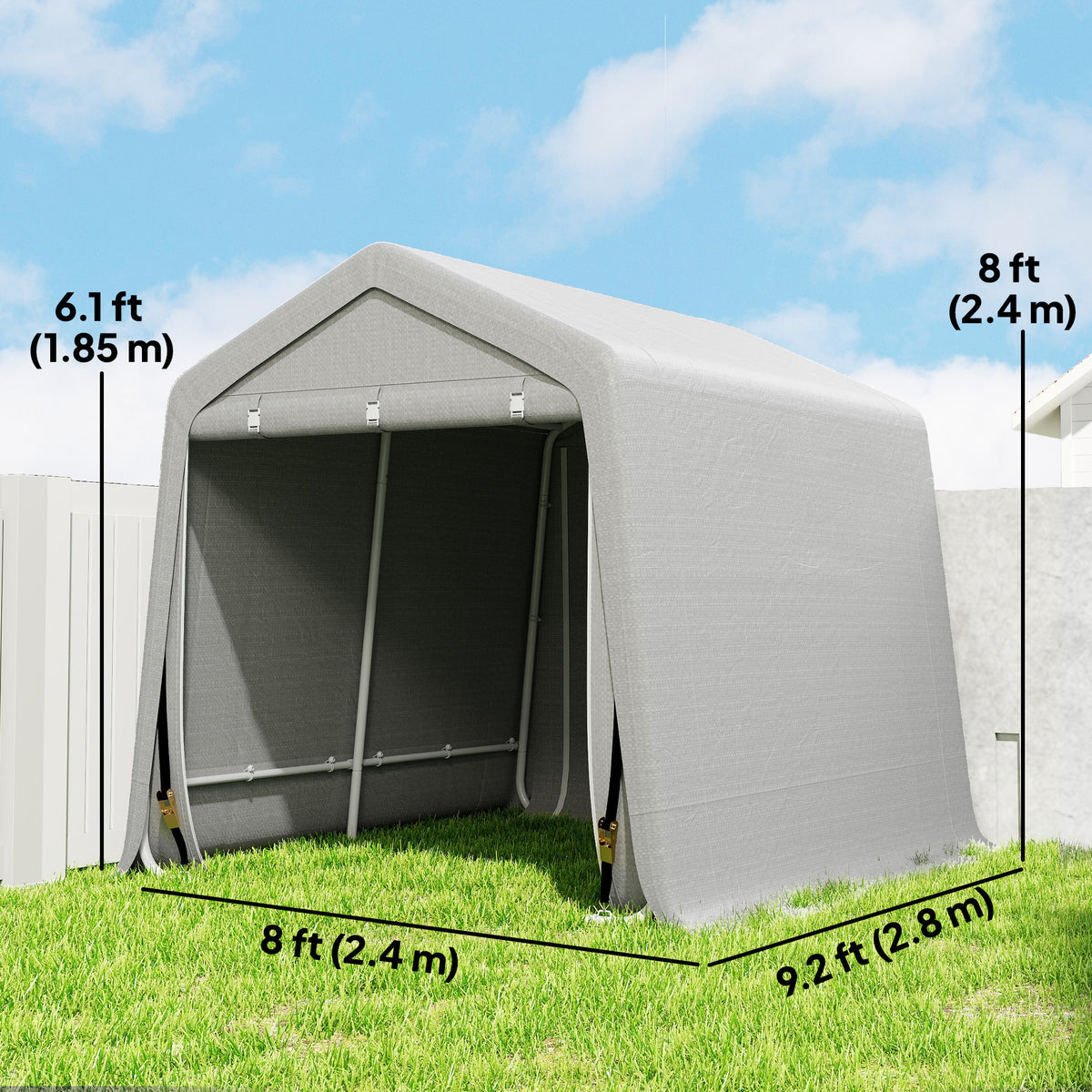 9.2' x 7.9' Garden Storage Tent Shelter - Light Grey-Patio & Garden > Lawn & Garden > Sheds > Portable Shed-DECOROLALA
