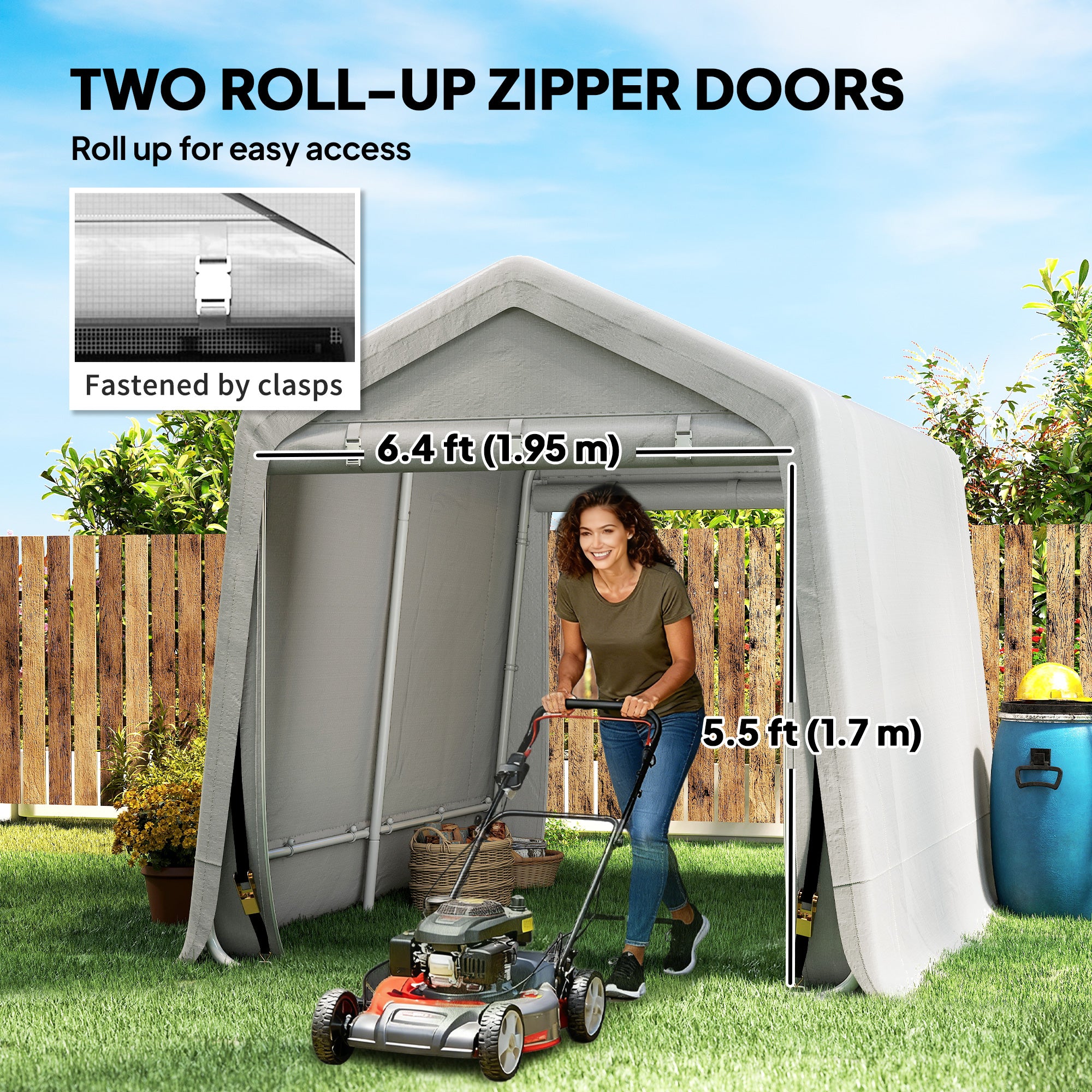 9.2' x 7.9' Garden Storage Tent Shelter - Light Grey-Patio & Garden > Lawn & Garden > Sheds > Portable Shed-DECOROLALA