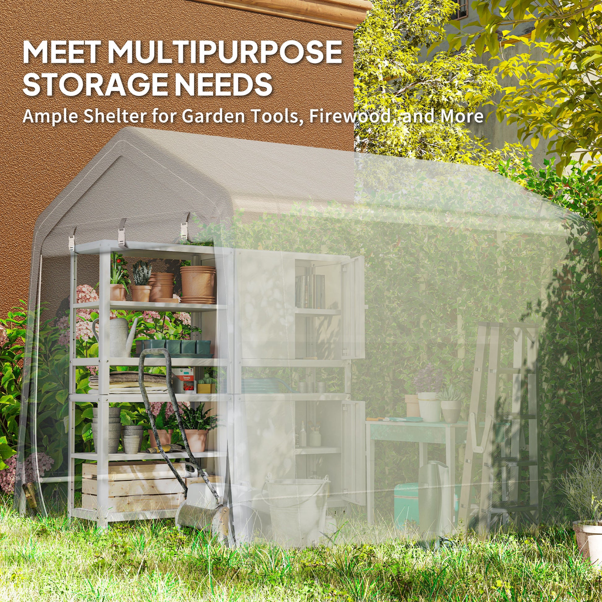9.2' x 7.9' Garden Storage Tent Shelter - Light Grey-Patio & Garden > Lawn & Garden > Sheds > Portable Shed-DECOROLALA