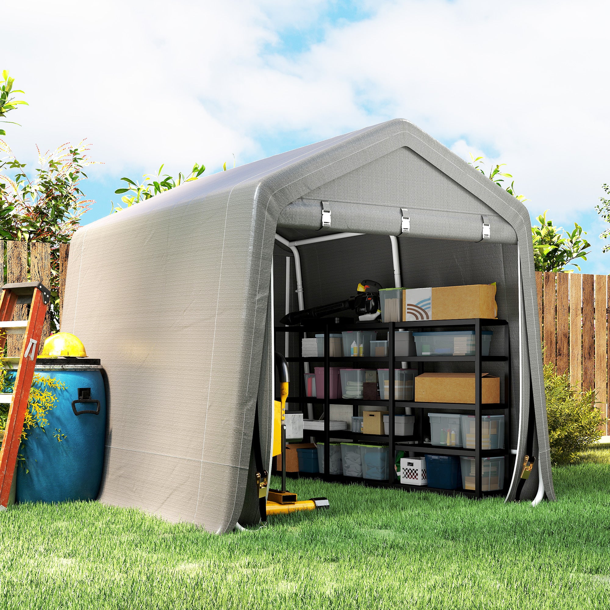9.2' x 7.9' Garden Storage Tent Shelter - Light Grey-Patio & Garden > Lawn & Garden > Sheds > Portable Shed-DECOROLALA