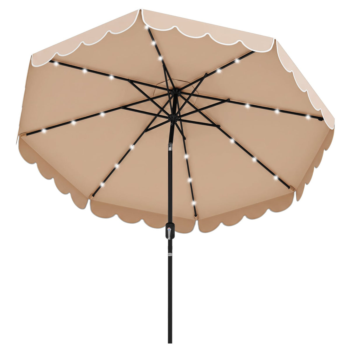 9.3 Feet Solar Patio Umbrella with 24 LED Lights Vented Top and Ruffles-Beige-Outdoor Umbrellas-DECOROLALA