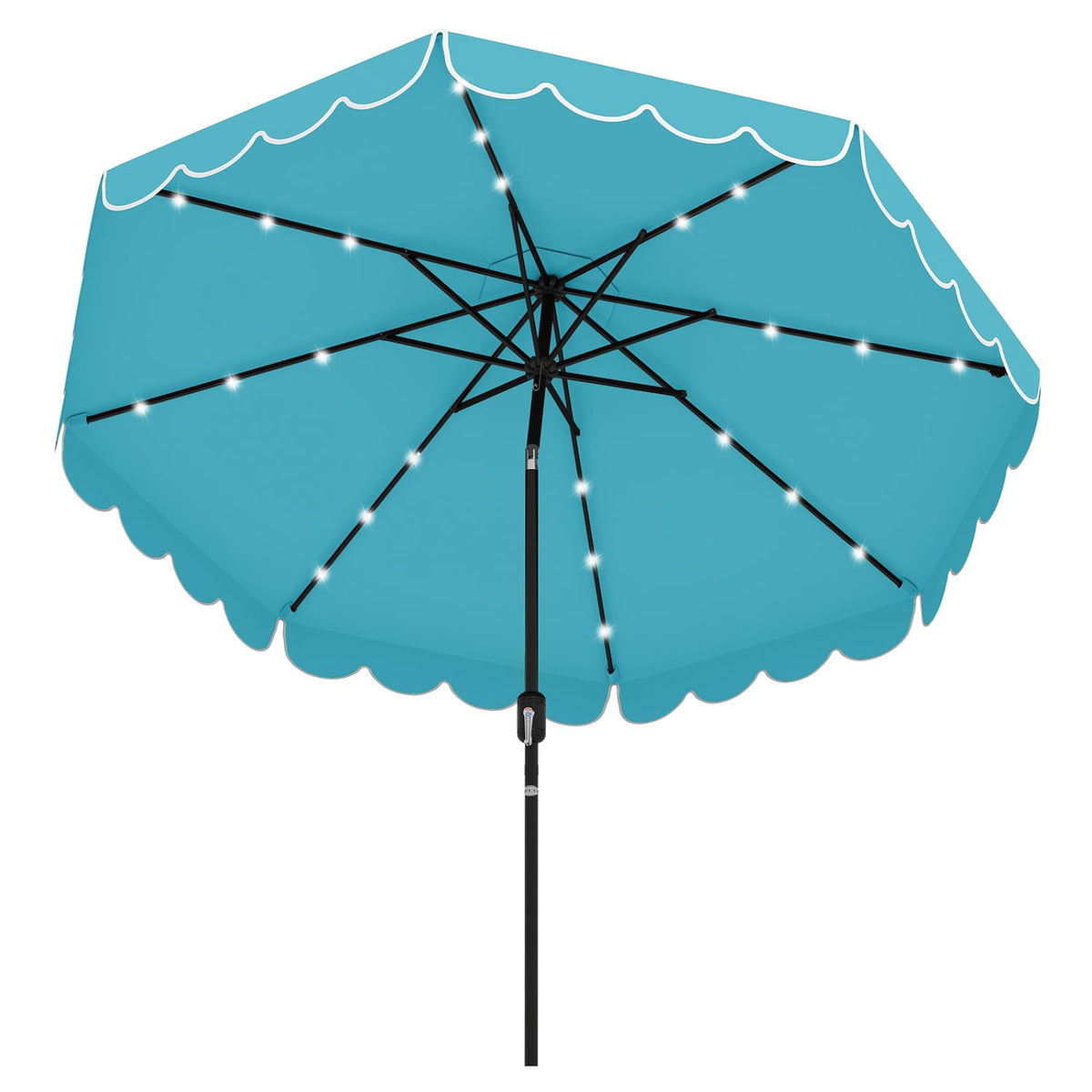 9.3 Feet Solar Patio Umbrella with 24 LED Lights Vented Top and Ruffles-Turquoise-Outdoor Umbrellas-DECOROLALA