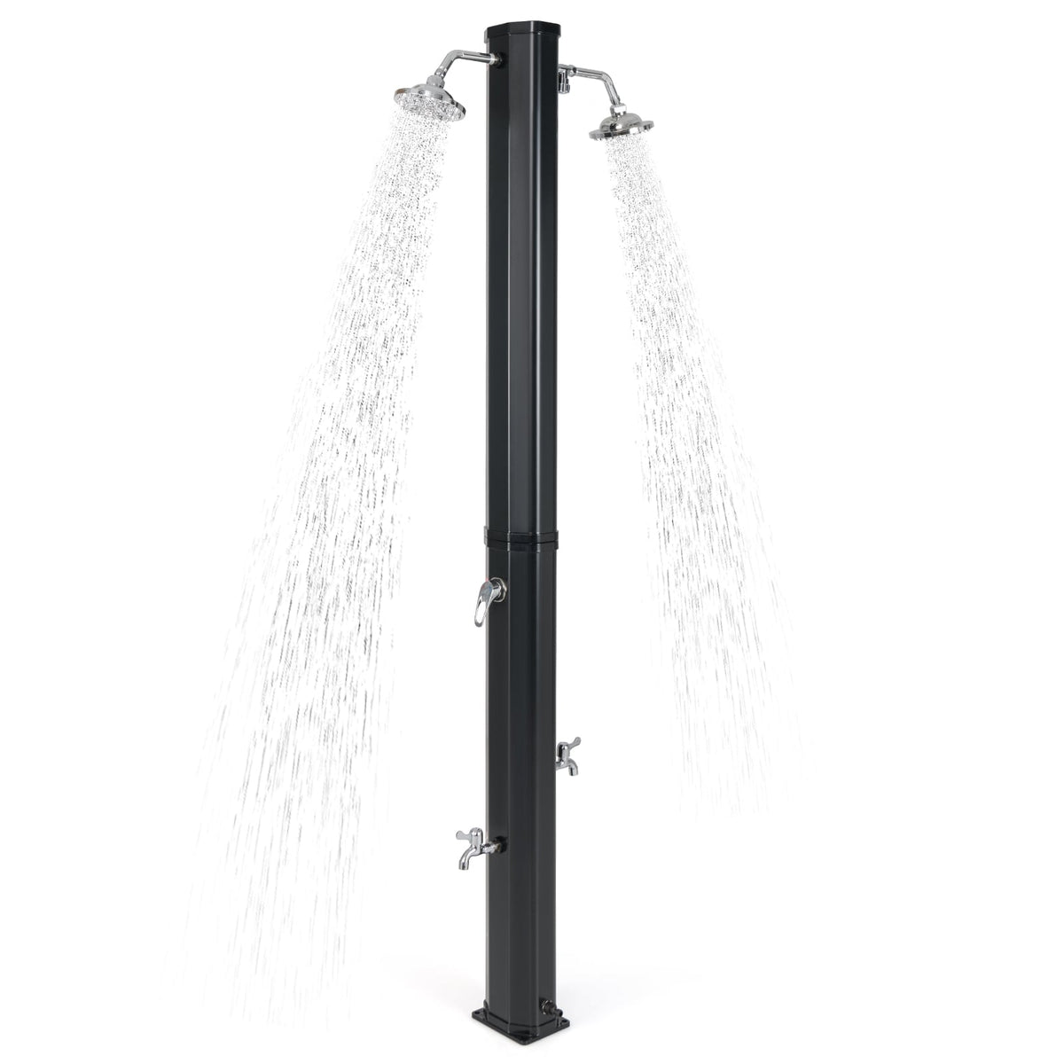 9.3 Gallon Solar Heated Outdoor Shower with Dual Shower Heads-Black-Portable Toilets & Showers-DECOROLALA