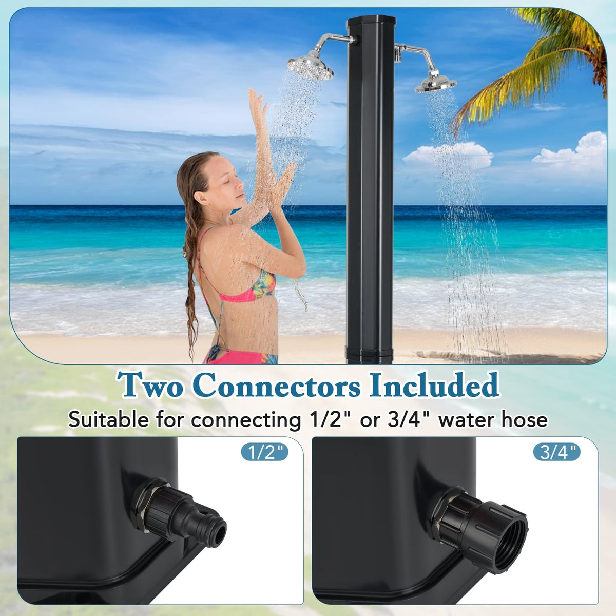 9.3 Gallon Solar Heated Outdoor Shower with Dual Shower Heads-Black-Portable Toilets & Showers-DECOROLALA