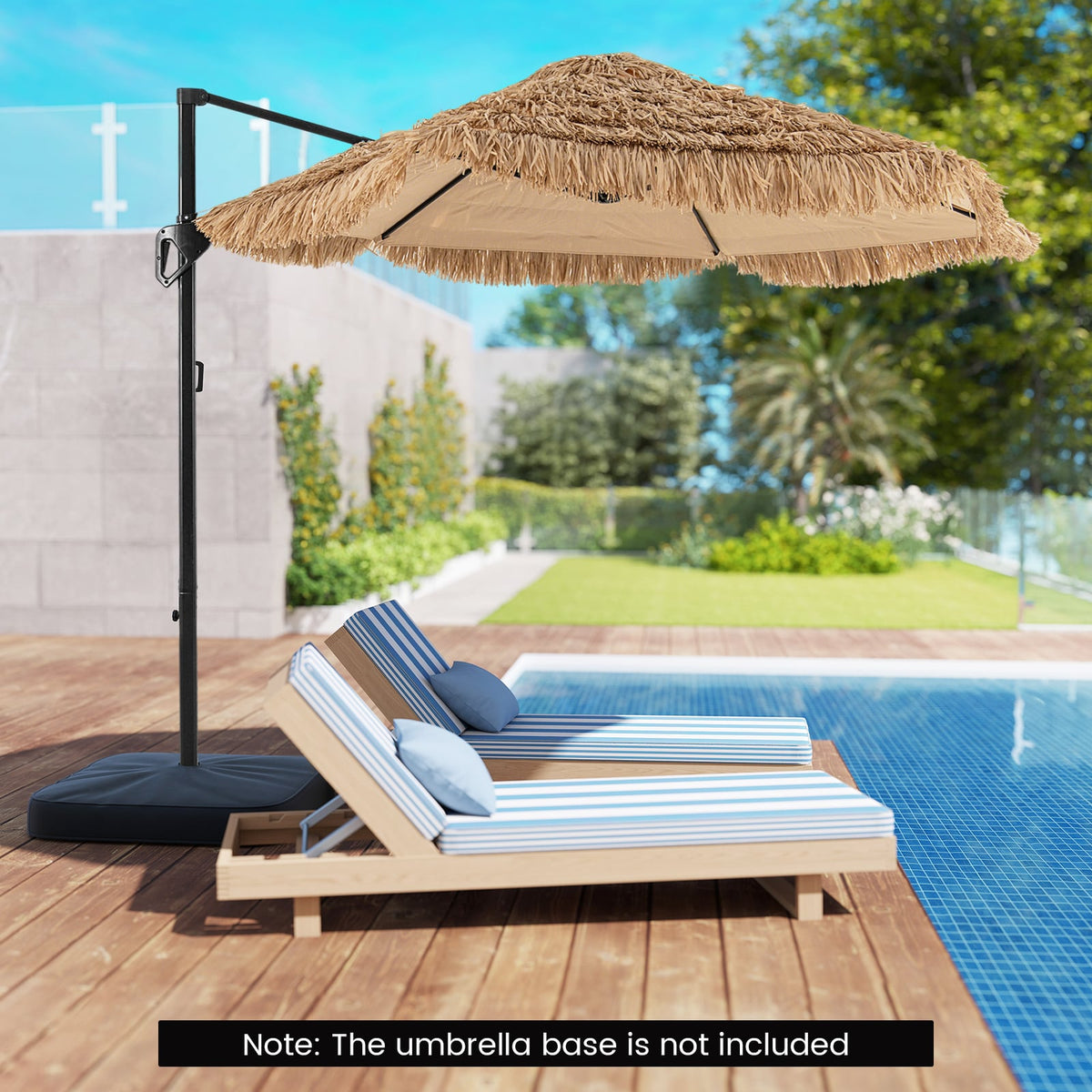 9.5 FT Cantilever Tiki Patio Umbrella Hawaiian Style Offset Hanging Umbrella-Natural-Outdoor Umbrellas-DECOROLALA