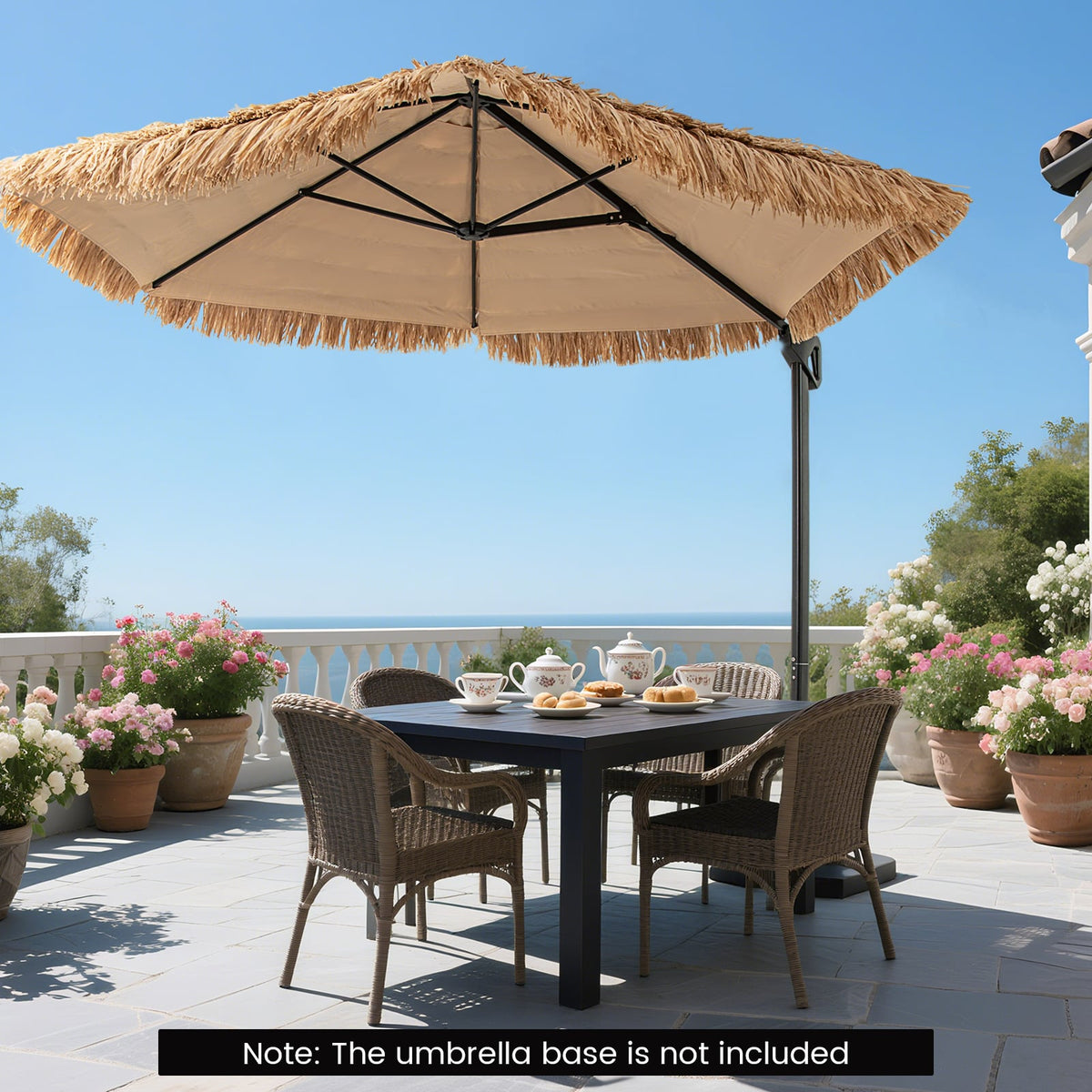 9.5 FT Cantilever Tiki Patio Umbrella Hawaiian Style Offset Hanging Umbrella-Natural-Outdoor Umbrellas-DECOROLALA