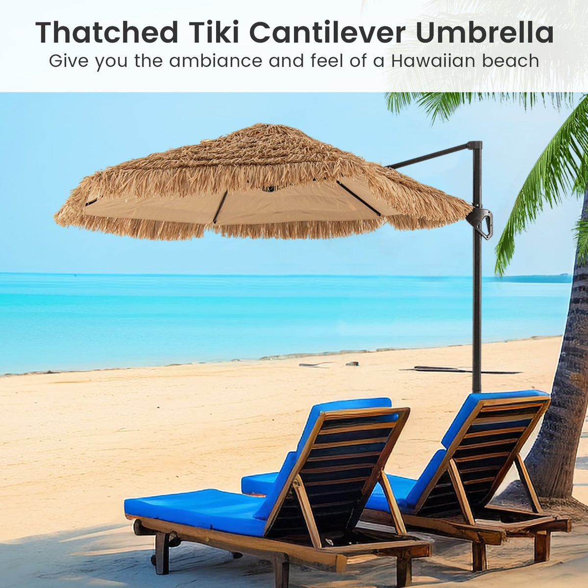 9.5 FT Cantilever Tiki Patio Umbrella Hawaiian Style Offset Hanging Umbrella-Natural-Outdoor Umbrellas-DECOROLALA