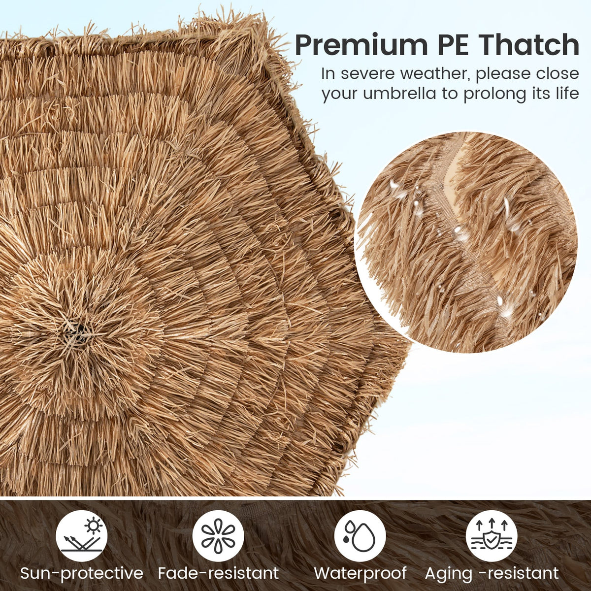 9.5 FT Cantilever Tiki Patio Umbrella Hawaiian Style Offset Hanging Umbrella-Natural-Outdoor Umbrellas-DECOROLALA