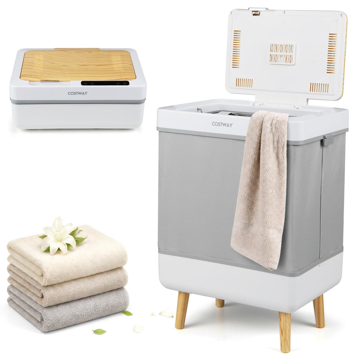 9.5 Gallon Foldable Towel Warmer Bucket with Auto Shut Off - Gray-Dryers-DECOROLALA
