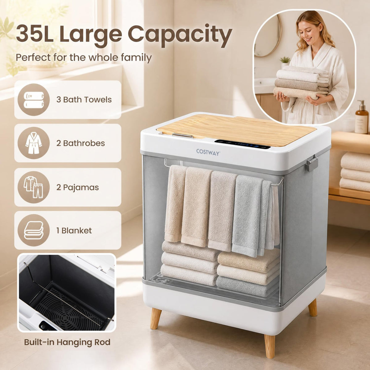 9.5 Gallon Foldable Towel Warmer Bucket with Auto Shut Off - Gray-Dryers-DECOROLALA