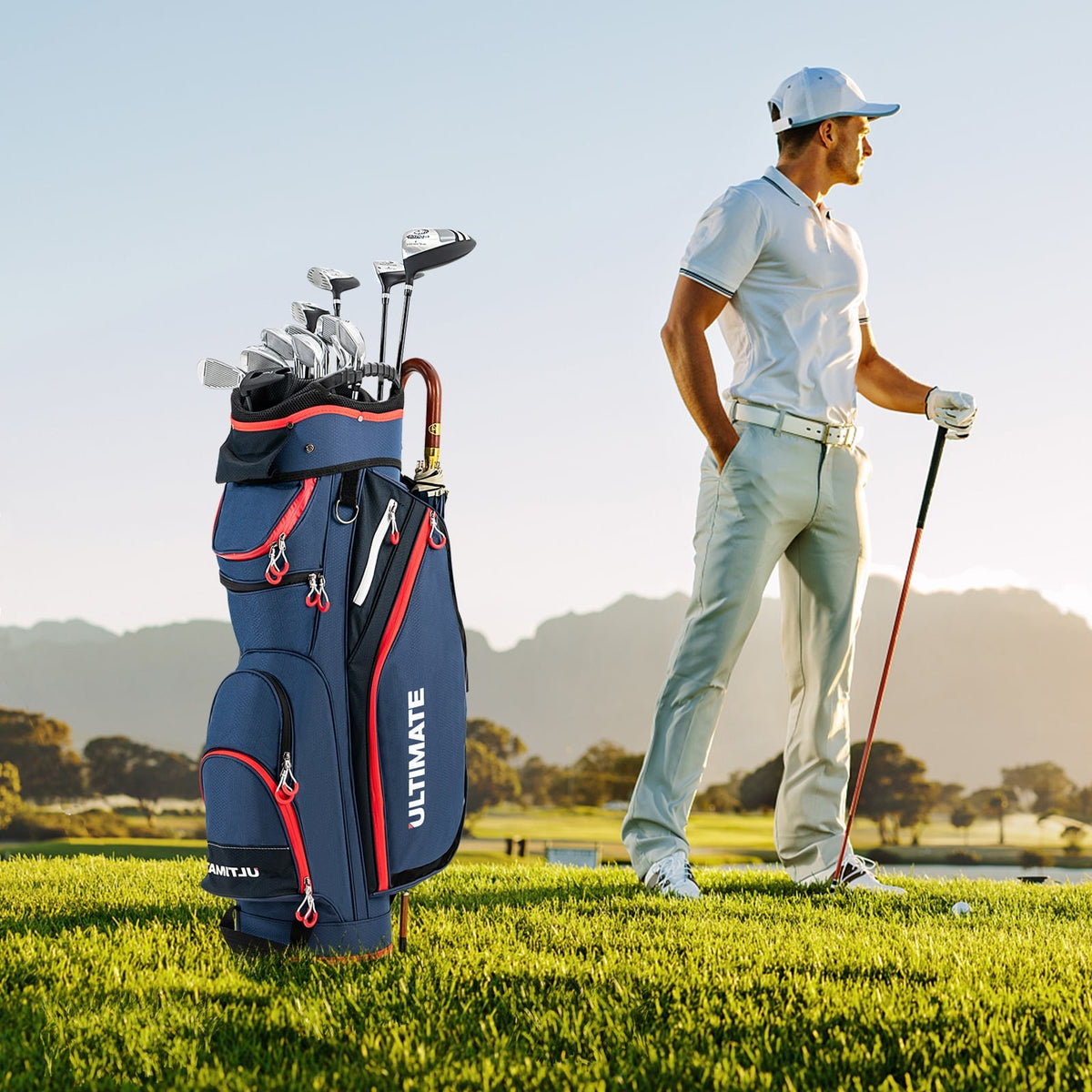 9.5 Inch Golf Cart Bag with 14 Way Dividers Top Organizer-Navy-Golf-DECOROLALA
