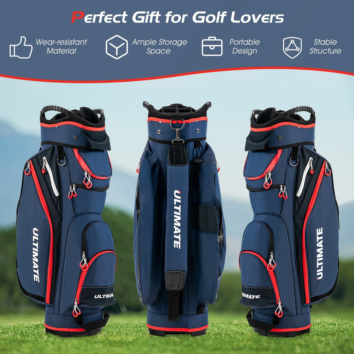 9.5 Inch Golf Cart Bag with 14 Way Dividers Top Organizer-Navy-Golf-DECOROLALA