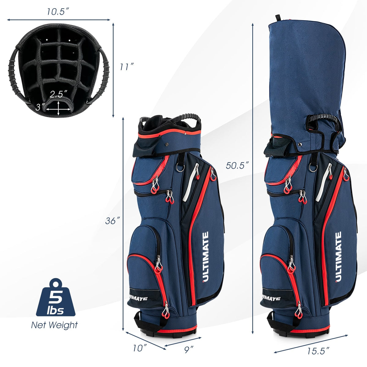 9.5 Inch Golf Cart Bag with 14 Way Dividers Top Organizer-Navy-Golf-DECOROLALA