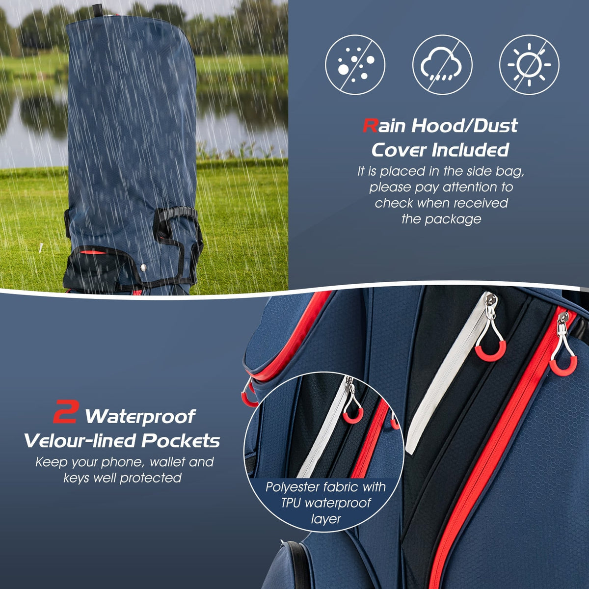 9.5 Inch Golf Cart Bag with 14 Way Dividers Top Organizer-Navy-Golf-DECOROLALA