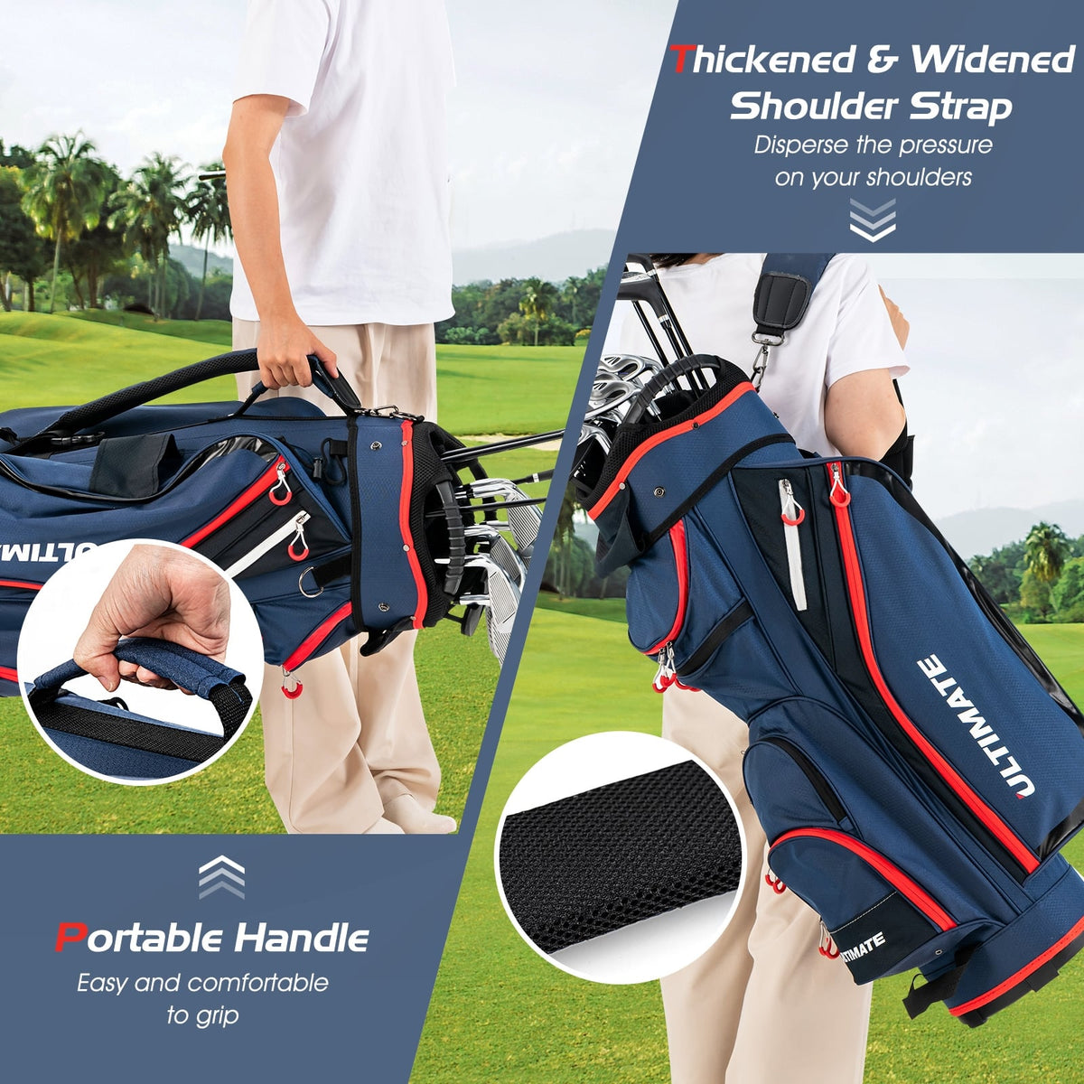9.5 Inch Golf Cart Bag with 14 Way Dividers Top Organizer-Navy-Golf-DECOROLALA