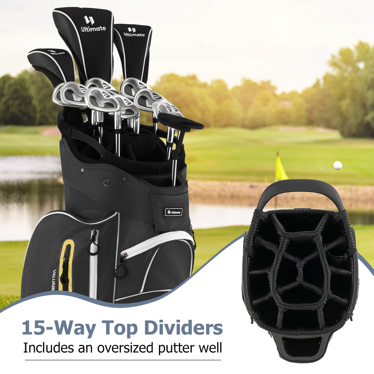 9.5 Inch Lightweight Golf Cart Bag with 15 Way Top Dividers-Black-Golf-DECOROLALA