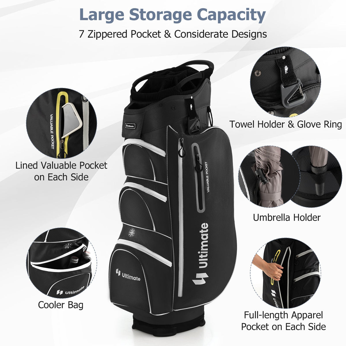 9.5 Inch Lightweight Golf Cart Bag with 15 Way Top Dividers-Black-Golf-DECOROLALA