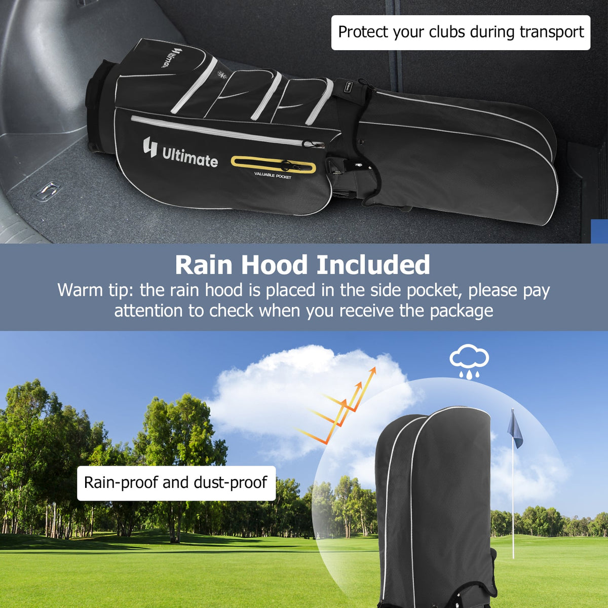 9.5 Inch Lightweight Golf Cart Bag with 15 Way Top Dividers-Black-Golf-DECOROLALA