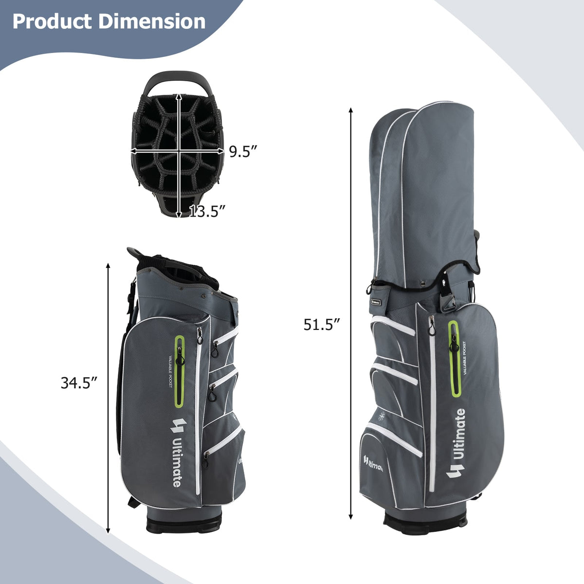 9.5 Inch Lightweight Golf Cart Bag with 15 Way Top Dividers-Green-Golf-DECOROLALA