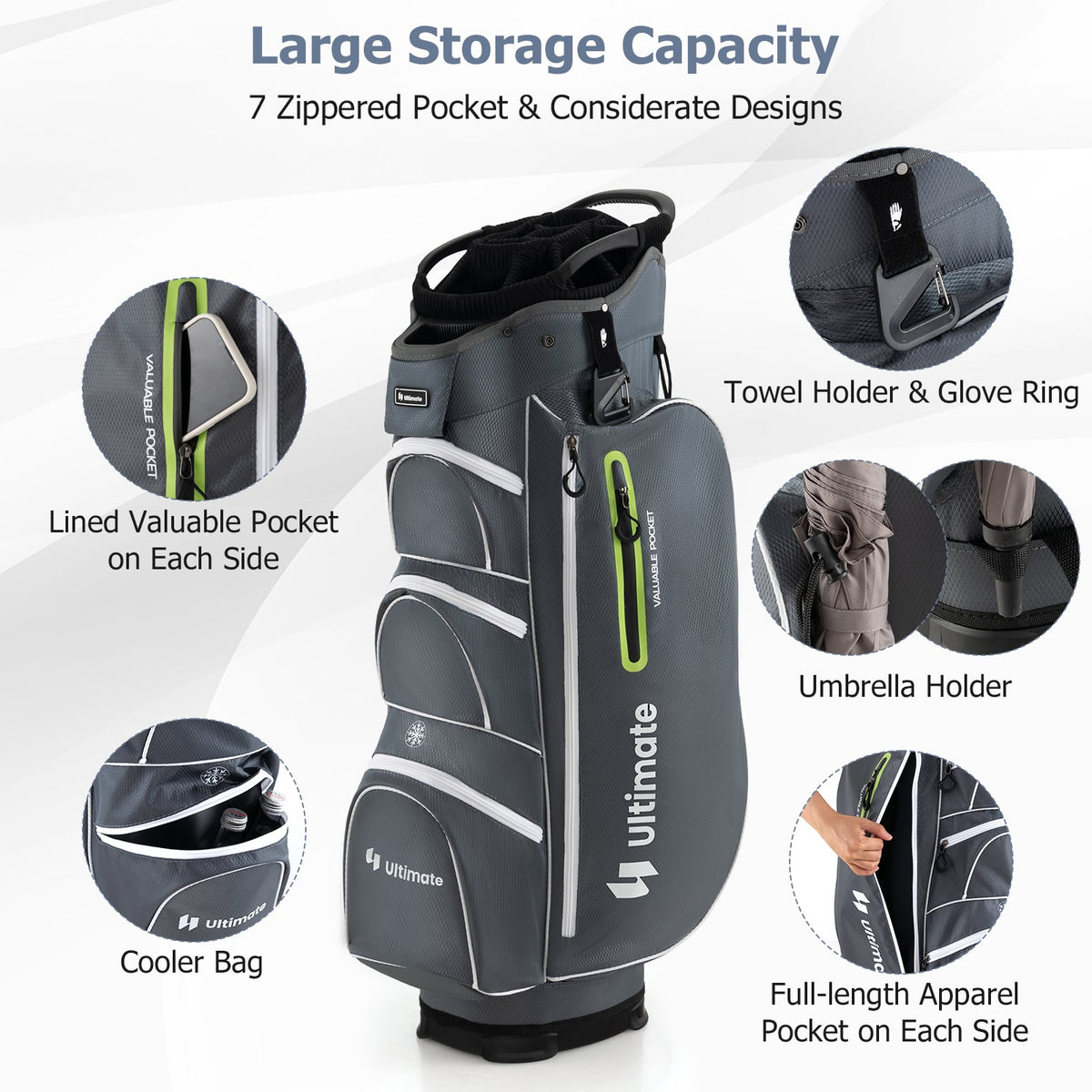 9.5 Inch Lightweight Golf Cart Bag with 15 Way Top Dividers-Green-Golf-DECOROLALA