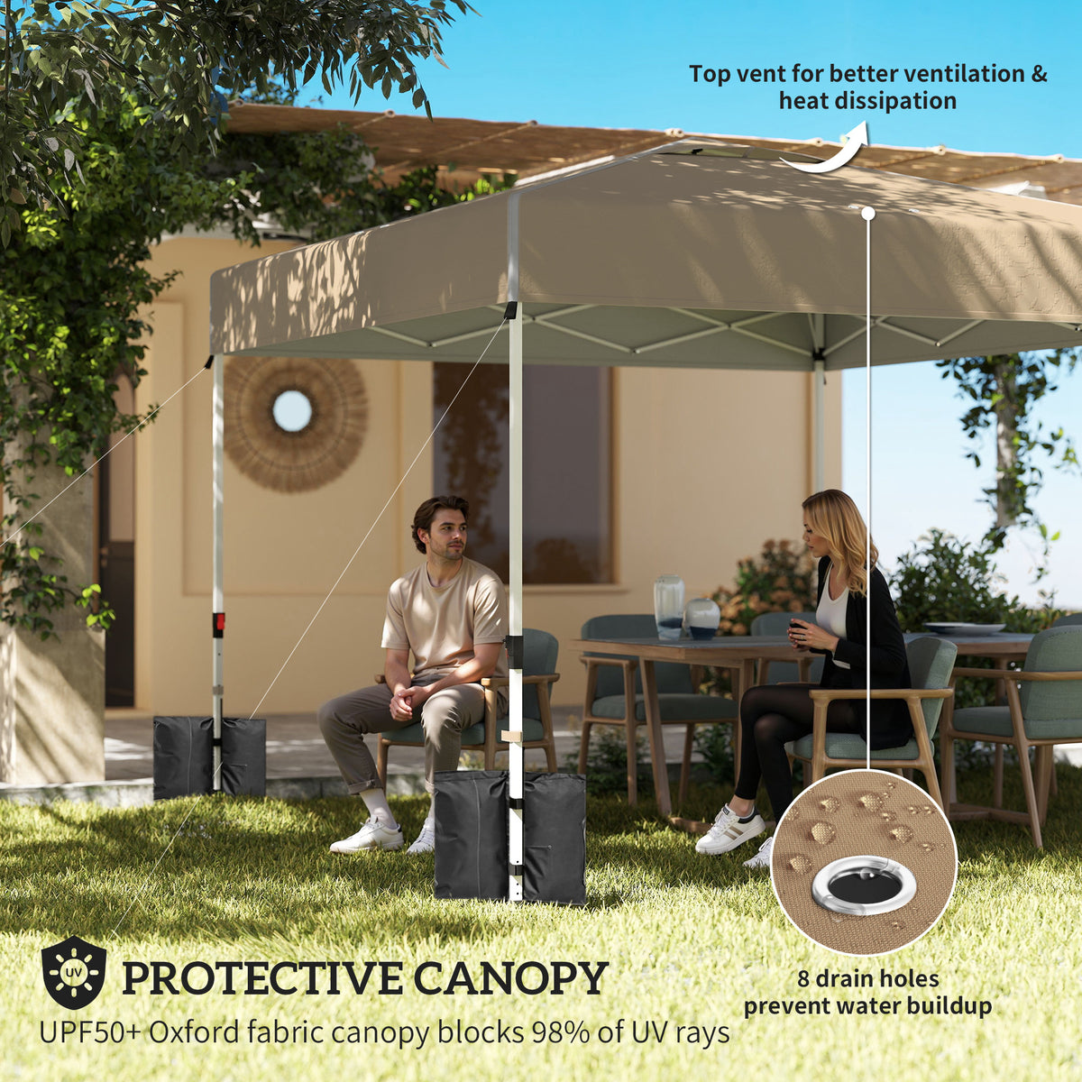 9.6 x 9.6 ft Pop Up Canopy Tent with 3 Sidewalls - Khaki-Pop-Up Canopies-DECOROLALA
